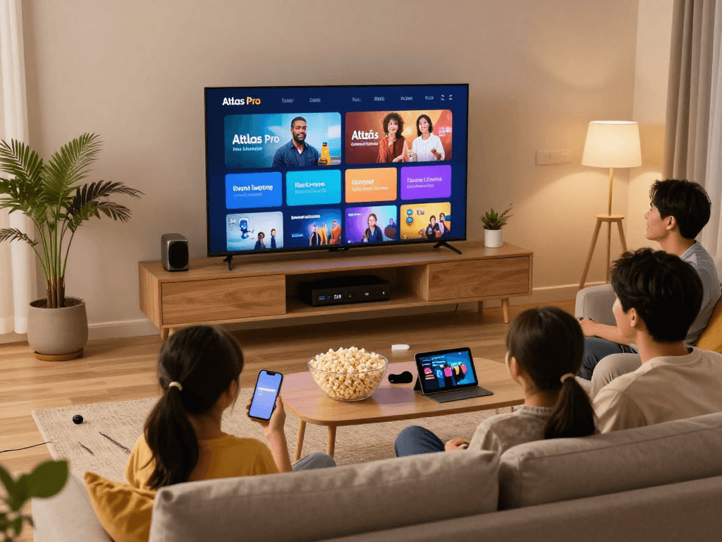 Profitez d'un moment de divertissement en famille avec Atlas pro, explorant un service IPTV moderne.